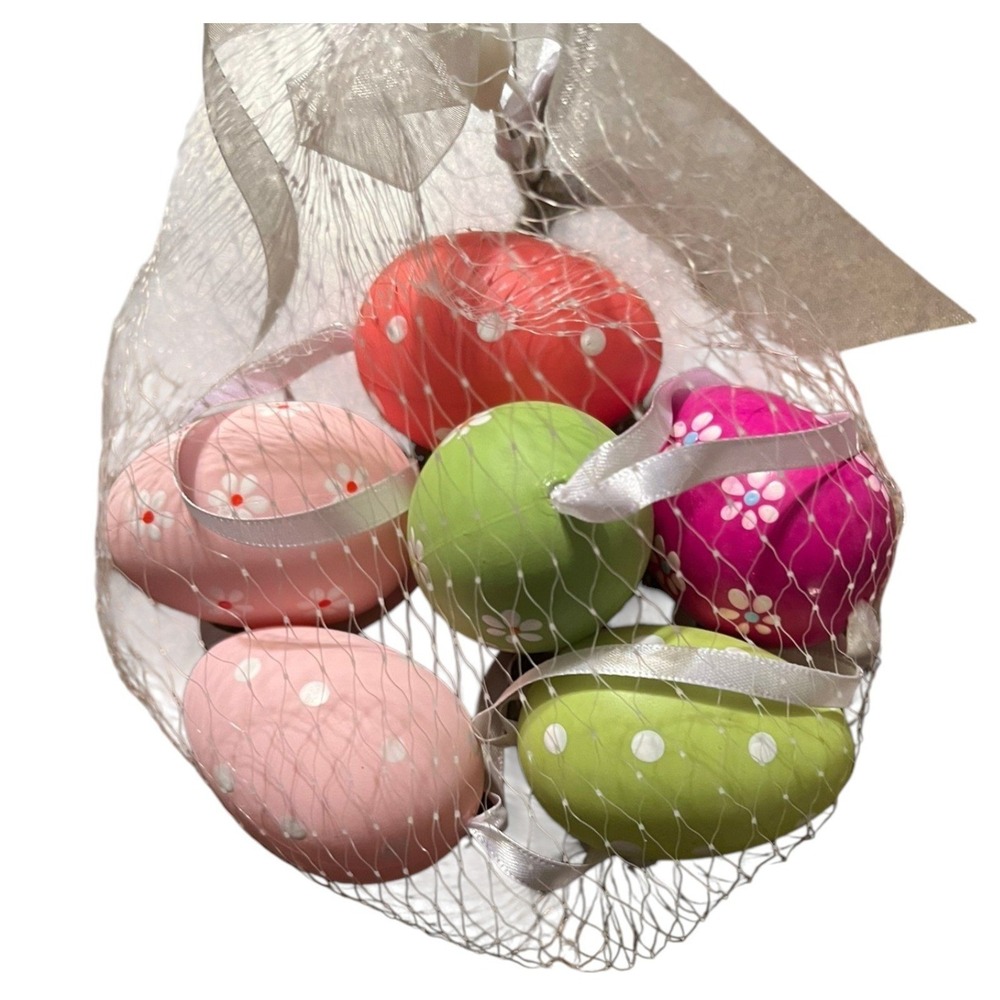 Decorative Easter Eggs Set of 6 Multicolor Brand New Floral Polka Dot